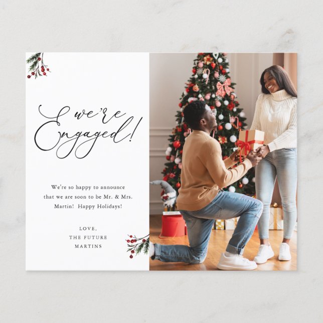 Budget Holly Berry We're Engaged 2 Photo Holiday Flyer (Front)