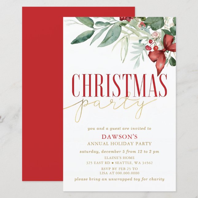 Budget Holly Botanical Corporate Christmas Party  (Front/Back)