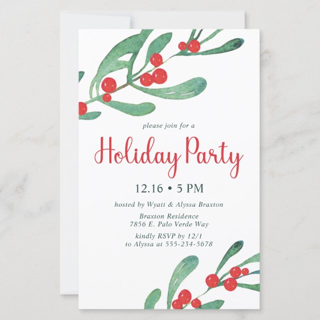 Budget Holly Holiday Party Invitation (Front)