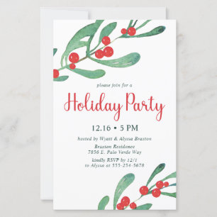 Budget Holly Holiday Party Invitation