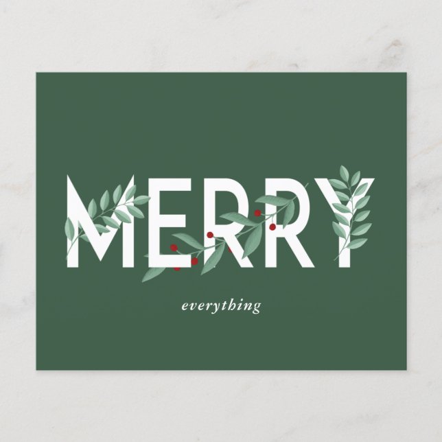 Budget Holly Merry Everything Green Holiday Card (Front)