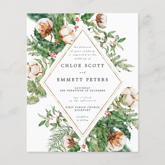 Budget Holly Pine Winter Wedding Invitation (Front)