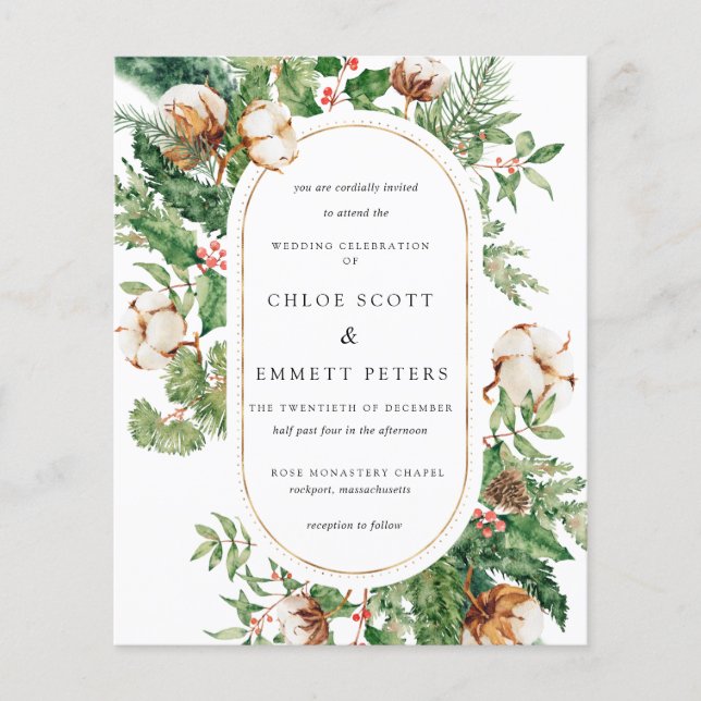 Budget Holly Pine Winter Wedding Invitation (Front)