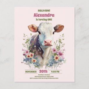 Budget Holy Cow I'm One Cow Girl 1st Birthday Flyer