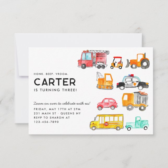 Budget Honk Beep Vroom Transportation Kid Birthday Card (Front)