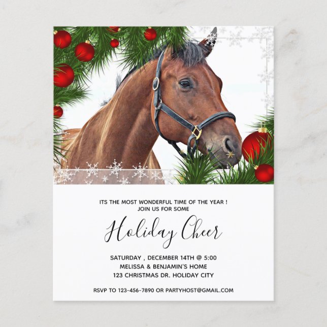 Budget Horse Equine Christmas Cute Pony Invitation (Front)