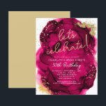 Budget Hot Pink Gold Glitter Alcohol Ink Birthday<br><div class="desc">Modern Elegant Glam Magenta Hot Pink Gold Glitter Sparkle Confetti Alcohol Ink Watercolor Splash Smudge Let's Celebrate Party Birthday Invitation</div>