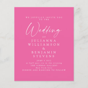 Budget Hot Pink Minimalist Script Wedding Invite