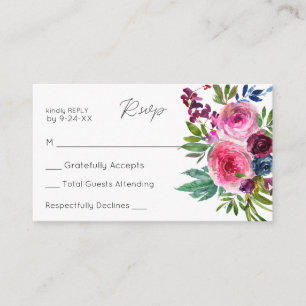 Budget Hot Pink & Navy Blu Floral 3SM No Meal RSVP Enclosure Card