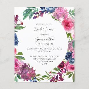 Budget Hot Pink & Navy Blue Floral Bridal Shower Flyer