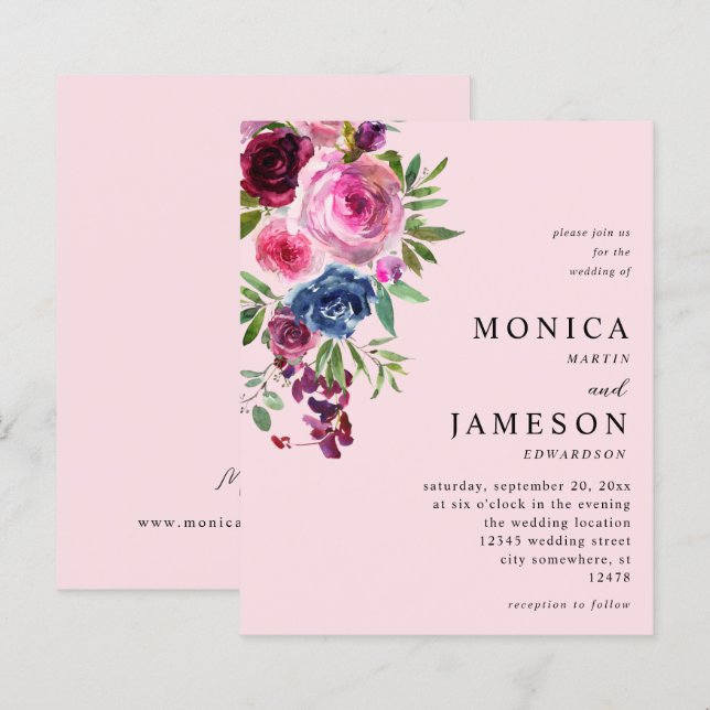 Budget Hot Pink & Navy Blue Floral Wedding 3 Pink (Front/Back)