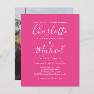 Budget Hot Pink Script Photo Wedding Invitation