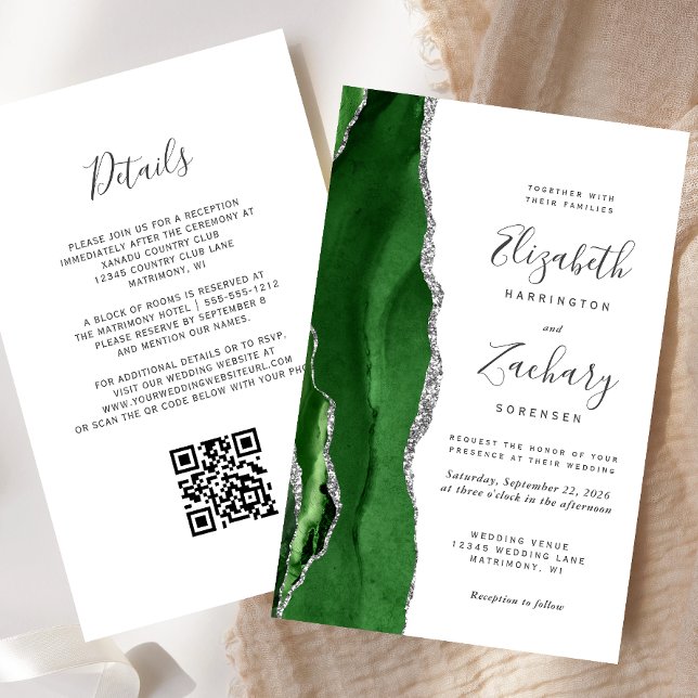 Budget Hunter Green Silver QR Code Wedding (Creator Uploaded)