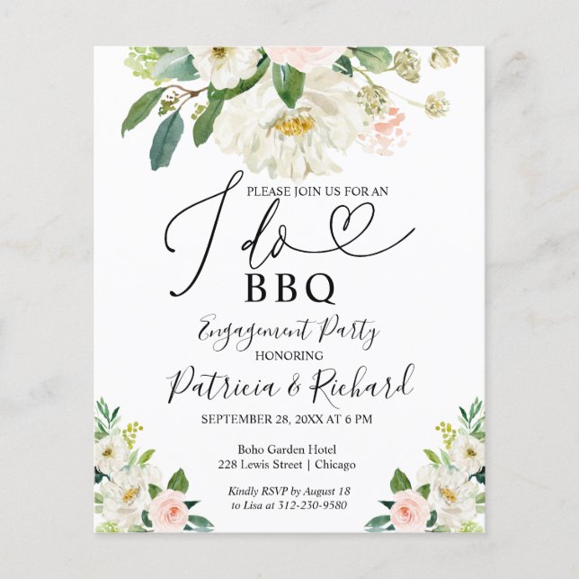 Budget I DO BBQ Engagement Party Announcement (Front)