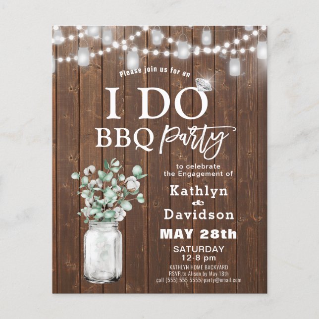 BUDGET I DO Engagement Eucalyptus BBQ Invitation Flyer (Front)