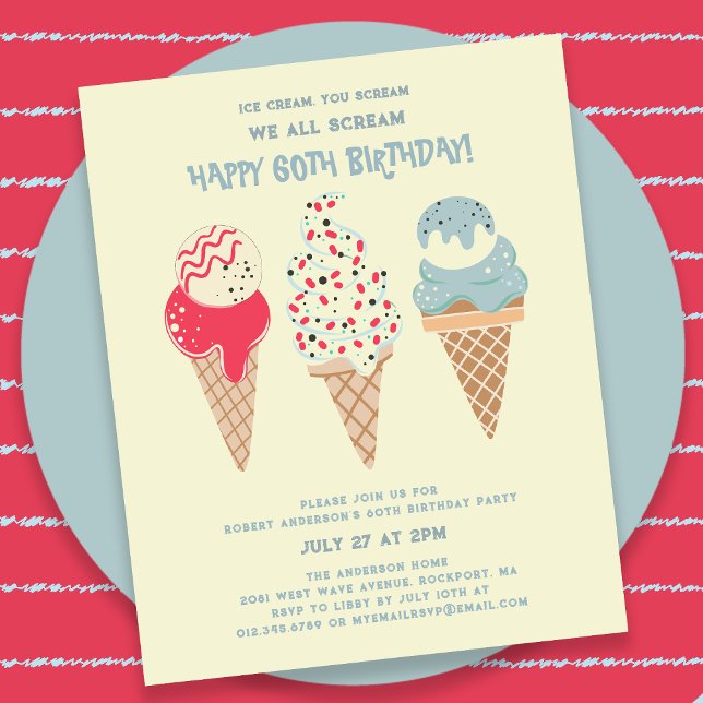 Budget Ice Cream Cone 60th Birthday Invitation (Creator Uploaded)