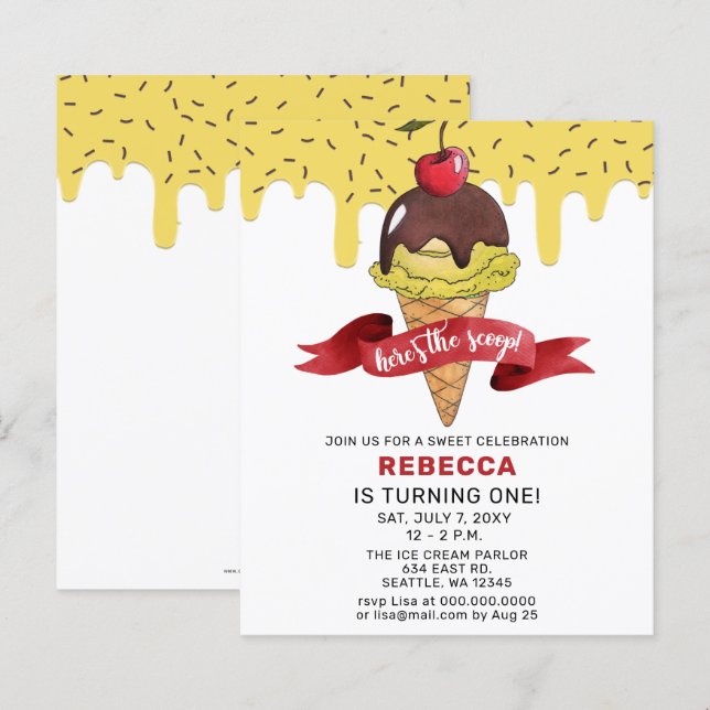 Budget Ice cream party Birthday invitation (Front/Back)