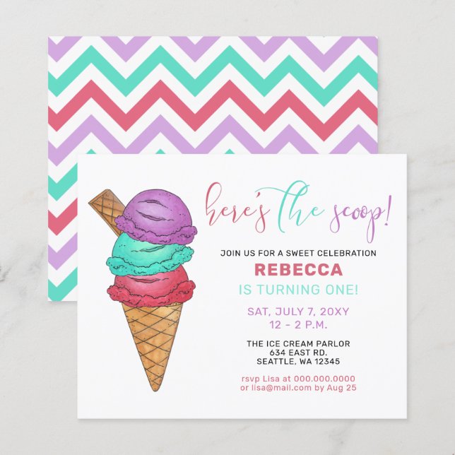Budget Ice cream party Birthday invitation (Front/Back)