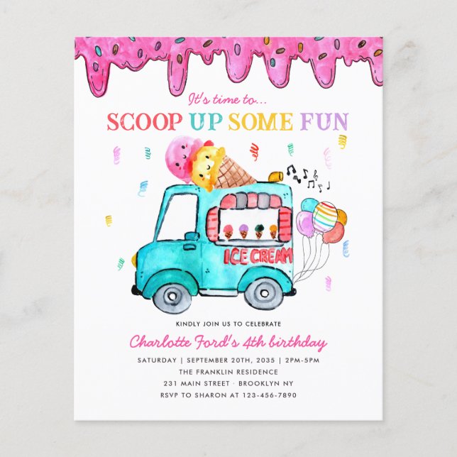 Budget Ice Cream Scoop Up Fun Truck Kids Birthday (Front)