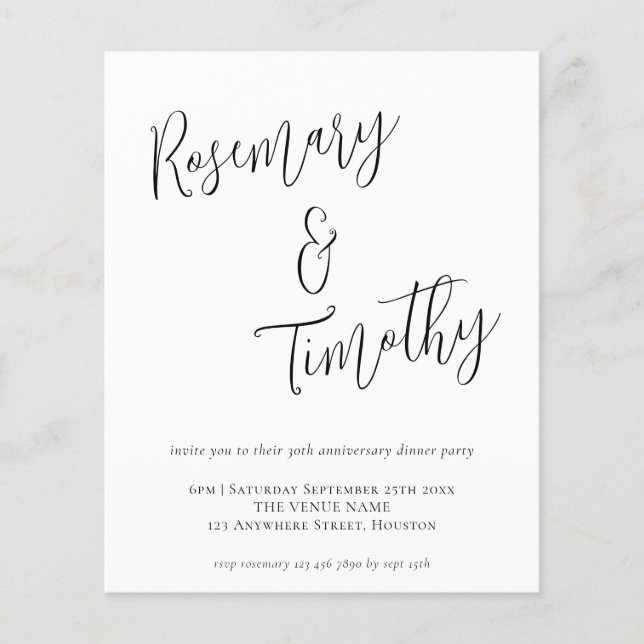 Budget Informal Script Wedding Anniversary Dinner (Front)