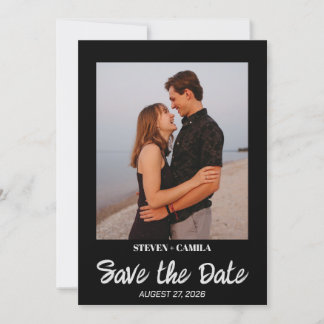 Budget Instant photo Black wedding save the date  Invitation