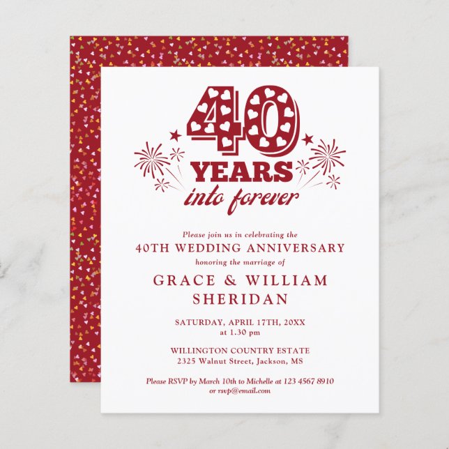 Budget Into Forever 40th Anniversary Invitation (Front/Back)