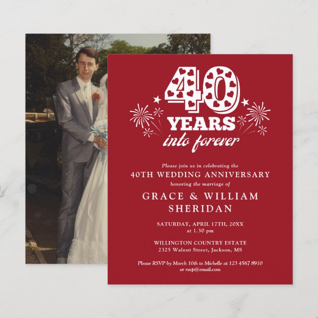 Budget Into Forever 40th Anniversary Photo Invite (Front/Back)