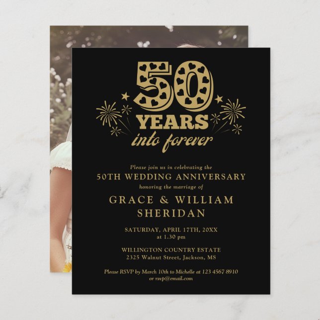 Budget Into Forever 50th Anniversary Photo Invite (Front/Back)