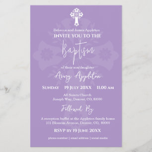 Budget Invitation Floral Cross Baptism Lilac Flyer