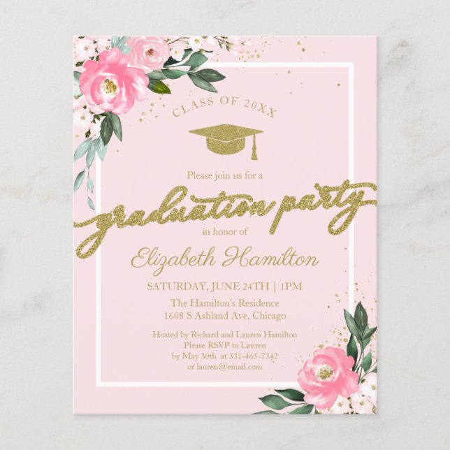  Budget Invitation High School Grad Party Floral (Front)