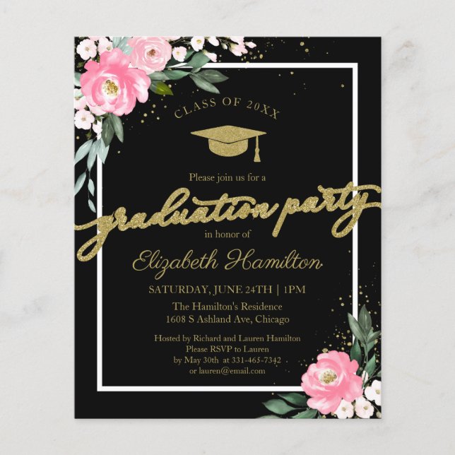  Budget Invitation High School Grad Party Floral (Front)