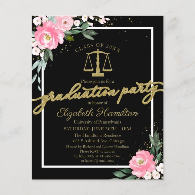 Budget Invitation Law School Graduation Party Pink (Front)