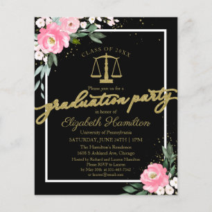 Budget Invitation Law School Graduation Party Pink
