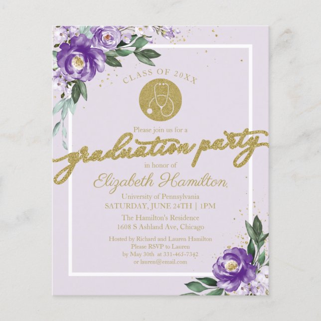  Budget Invitation Nursing School Grad Party  (Front)