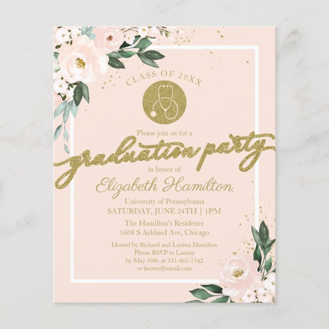  Budget Invitation Nursing School Grad Party Blush (Front)