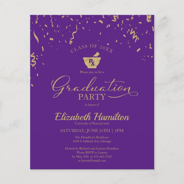 Budget Invitation Pharmacy School Grad Party (Front)