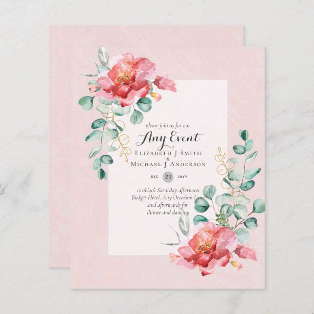 BUDGET INVITATIONS - ANY EVENT - Double Sided (Front/Back)