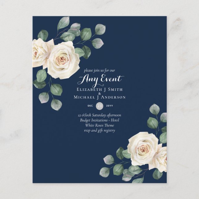BUDGET INVITATIONS - ANY EVENT - White Roses Flyer (Front)