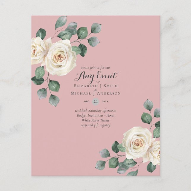 BUDGET INVITATIONS - ANY EVENT - White Roses Flyer (Front)