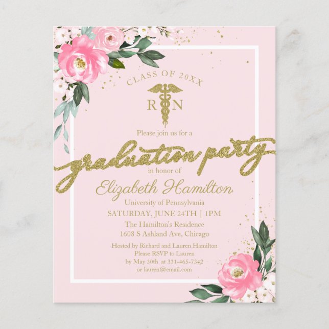 Budget Invitations Nursing School Grad Party  (Front)