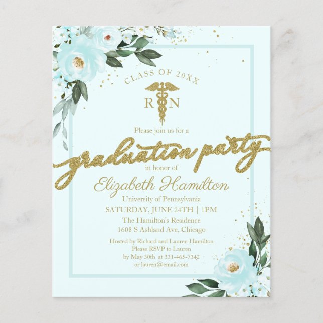 Budget Invitations Nursing School Grad Party Teal (Front)