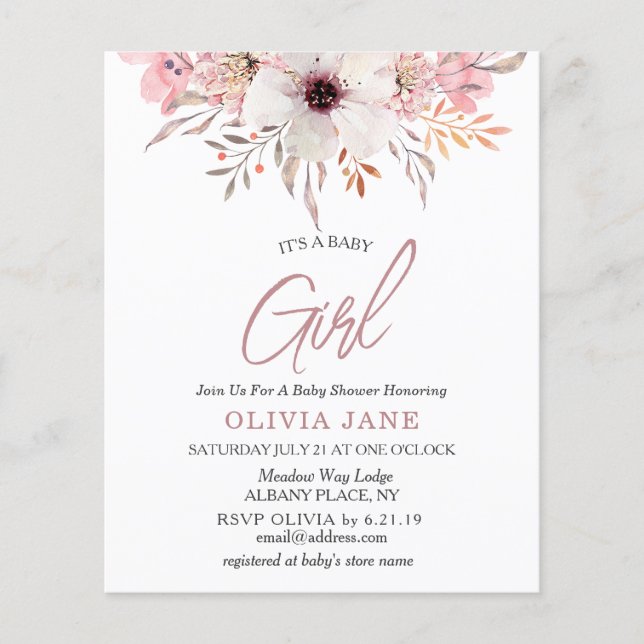 Budget It's A Baby Girl Baby Shower Invitation (Front)