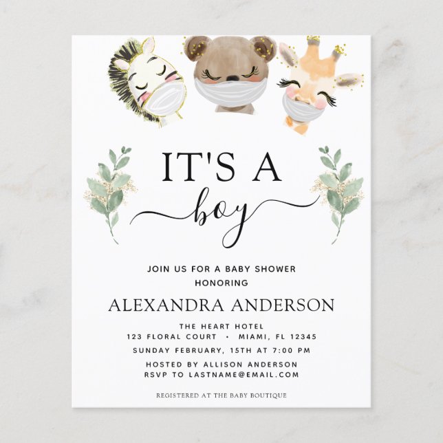 Budget It's a Boy Baby Shower Woodland Eucalyptus (Front)
