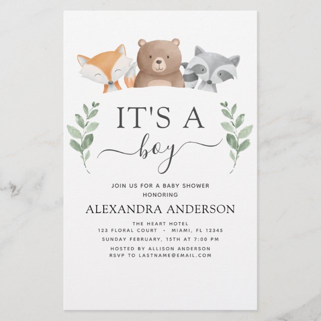 Budget It's a Boy Baby Shower Woodland Greenery (Front)