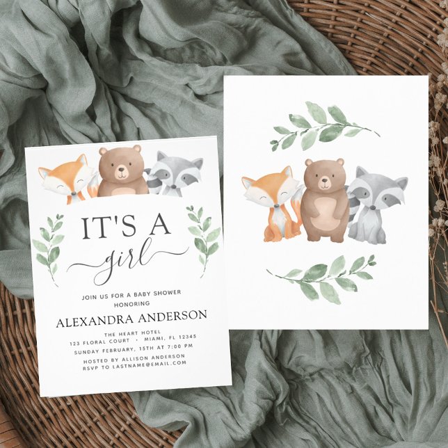 Budget It's a Girl Baby Shower Woodland Greenery Flyer (Creator Uploaded)