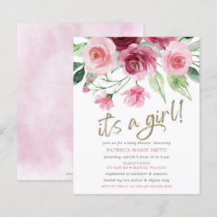 Budget Its a girl Pink Burgundy Floral Baby Shower