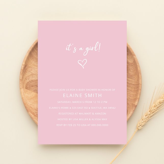 Budget Its a Girl Pink Modern Girl Baby Shower (Creator Uploaded)