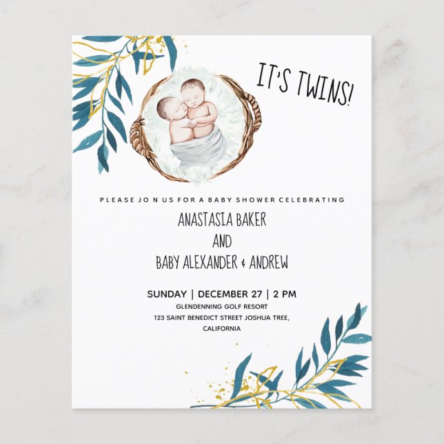 Budget It's twins! Baby shower Invitation. Flyer (Front)