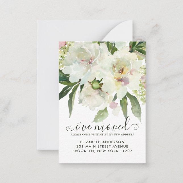 Budget I've Moved Floral Botanical Peony Moving Card (Front)