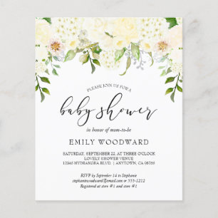 Budget Ivory Cream Floral Baby Shower Invitation